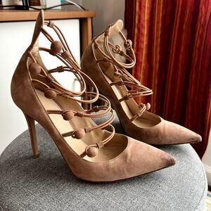 gianvito rossi marquis suede pumps straps size 38.5 38 1/2 dust pink